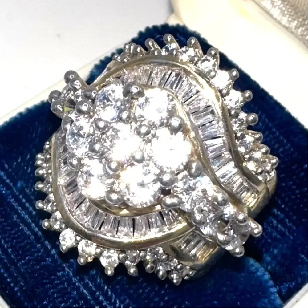 SJD 925 sterling silver gold vermeil cubic zirconia cocktail cluster ring size 7